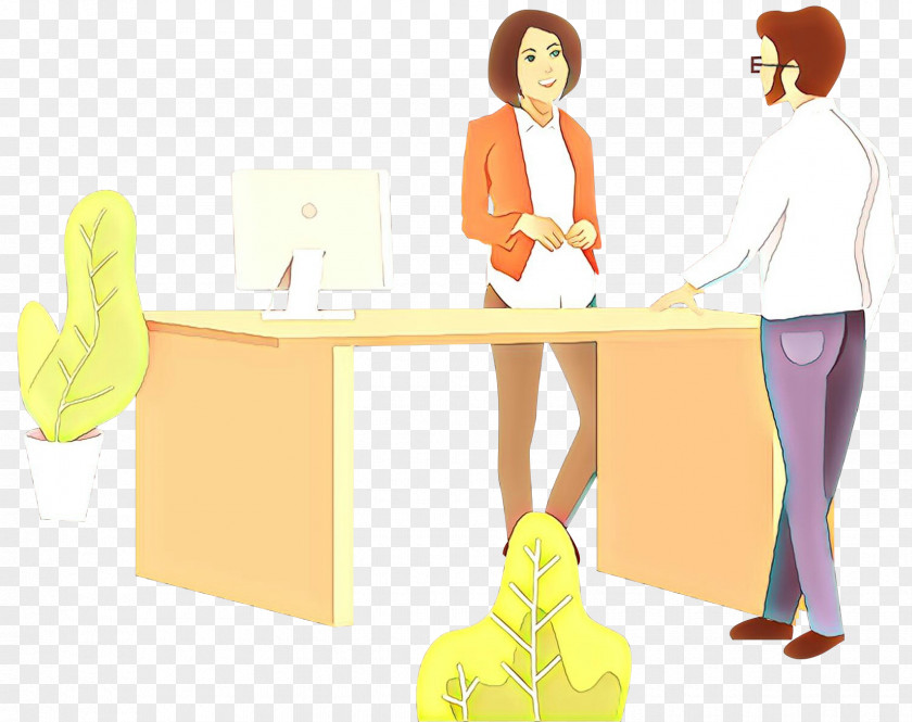 Gesture Sitting Table Desk Cartoon Yellow Furniture PNG