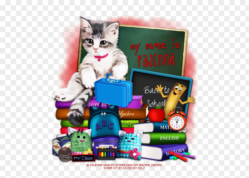 School Time Kitten Cat Canapé Toy Cushion PNG