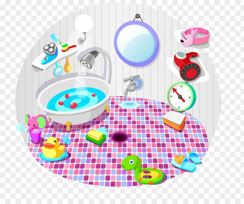 Family Bathroom Bathtub Cleaning Illustration PNG