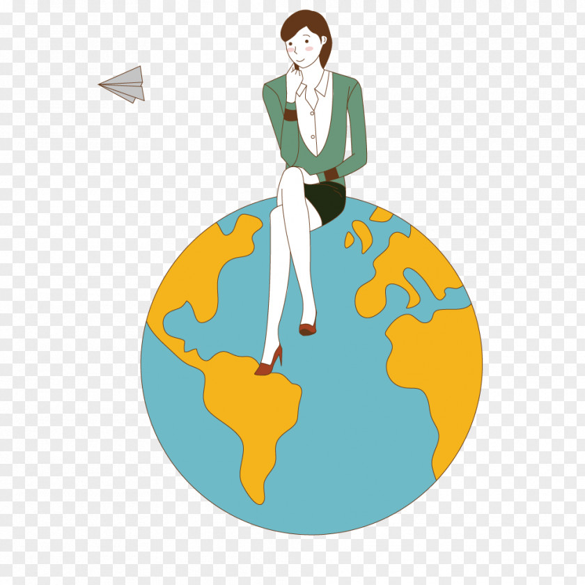 Beauty Sitting On Earth Illustration PNG