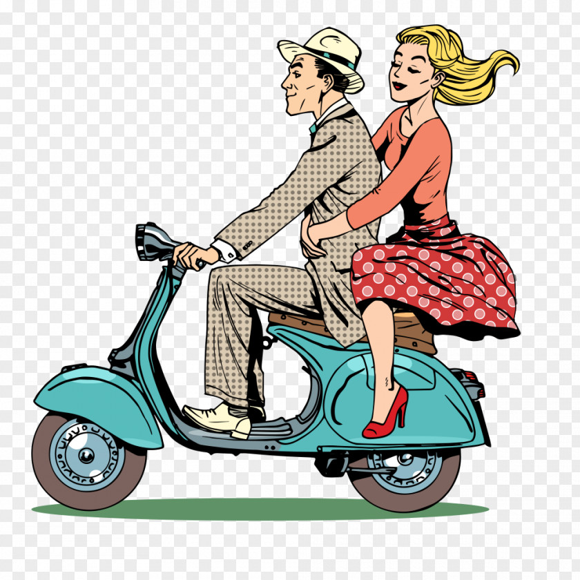 Motorcycle Couple Scooter Piaggio Vespa PNG