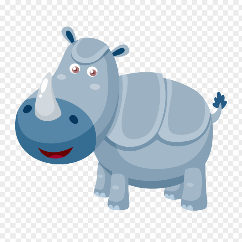 Vector Blue Cartoon Rhino Hippopotamus Rhinoceros Animal PNG