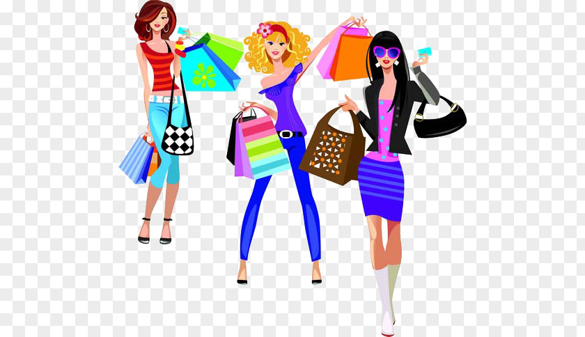 Cartoon Fashionable Women Online Shopping Fashion Illustration PNG