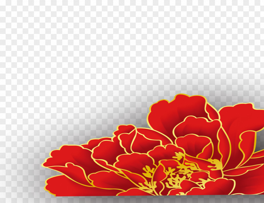 Peony Red Moutan Floral Emblem Gold PNG