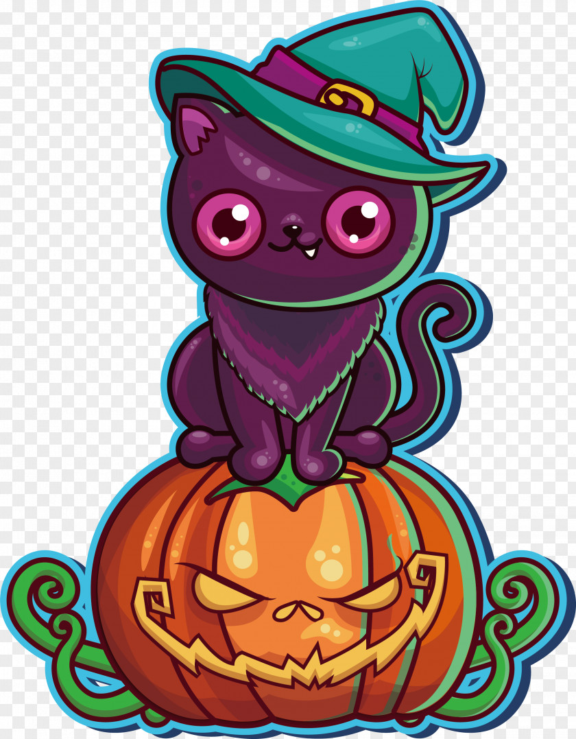 Cute Cartoon Black Cat Halloween Party Pumpkin PNG