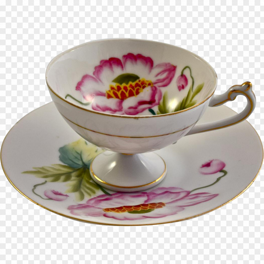 Hand Pasinted Cup Coffee Saucer Porcelain Tableware PNG