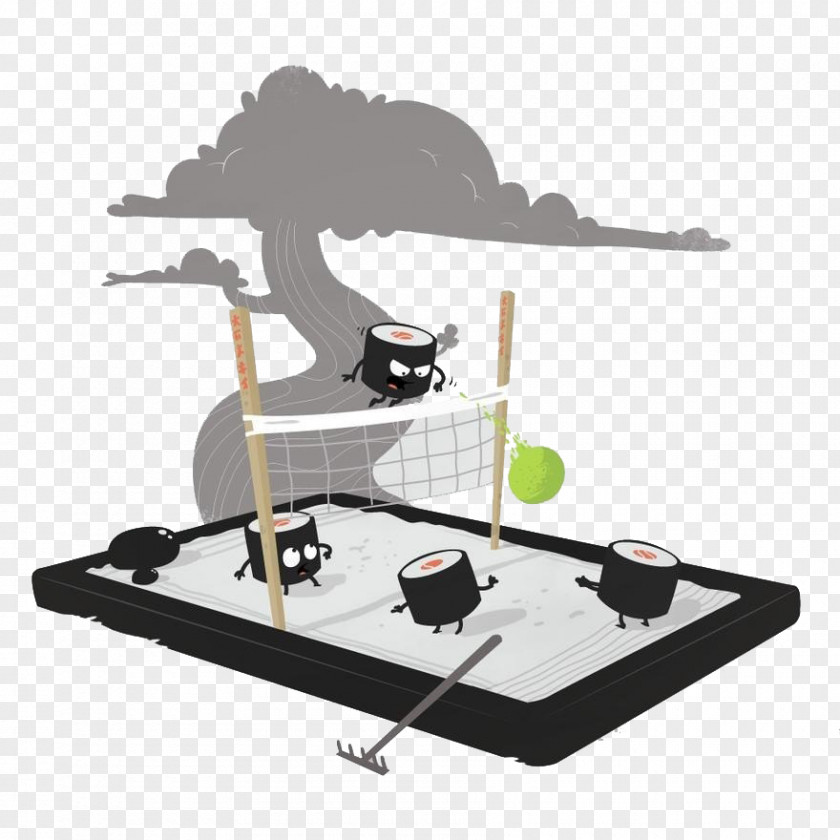 Gray Tennis Sushi Illustration T-shirt Illustrator Art PNG
