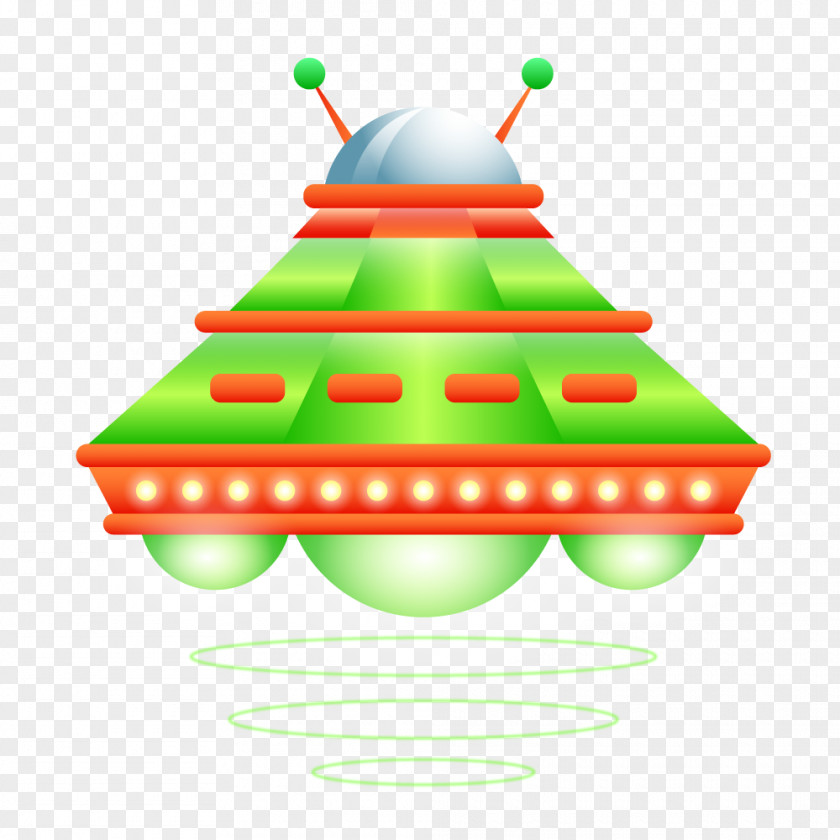 Green Orange Cartoon Spaceship Unidentified Flying Object Spacecraft Icon PNG