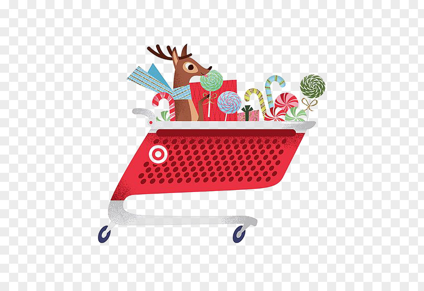 Shopping Cart Reindeer Christmas Holiday Gift Illustration PNG