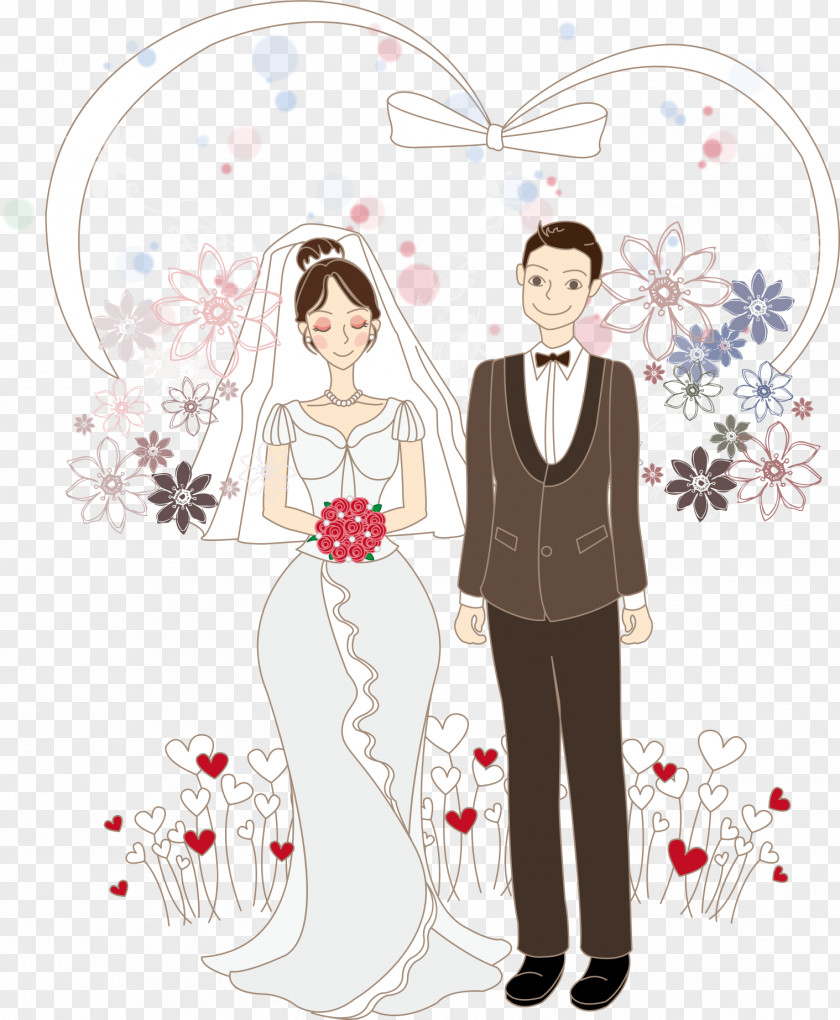 Love Background With Cartoon Couple Bride Drawing Wedding Illustration PNG