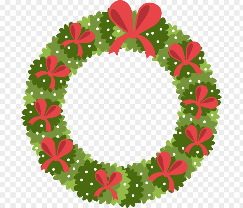 Vector Green Bow Ring Wreath Christmas Garland Clip Art PNG