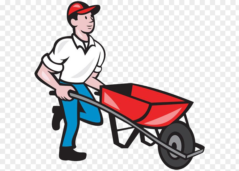 Man On The Trolley Cartoon Wheelbarrow Illustration PNG