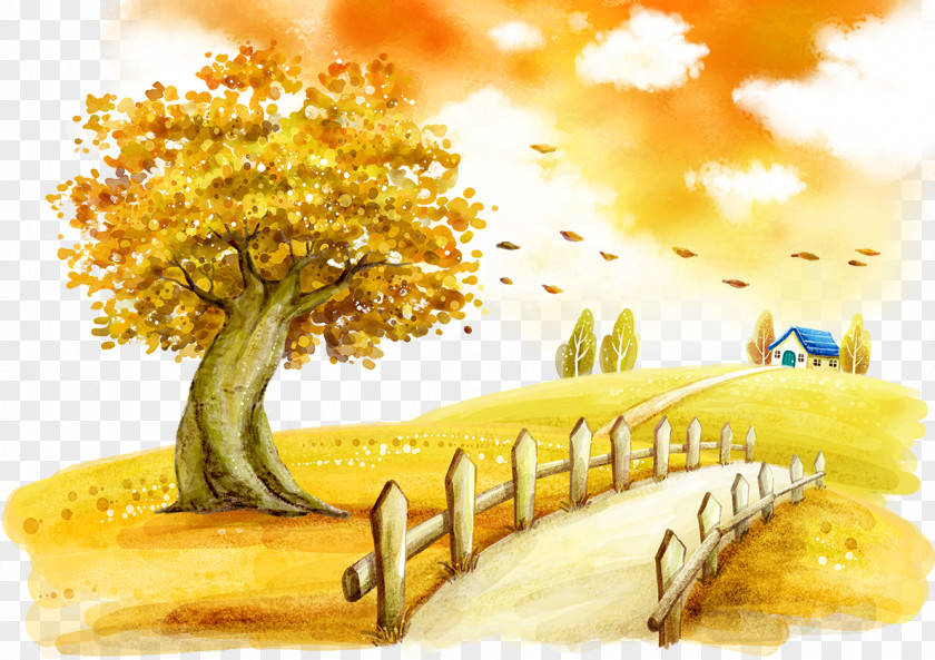 Autumn Background Fukei Cartoon Illustration PNG