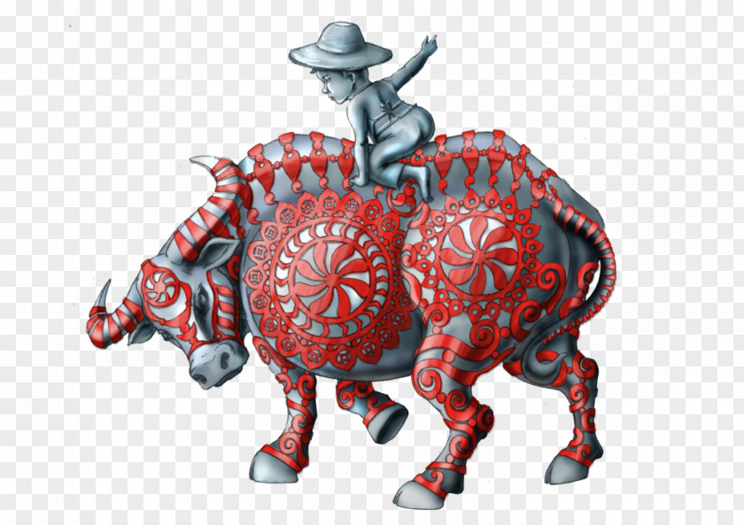 Boy Riding A Red Bull Sculpture Painting Illustration PNG