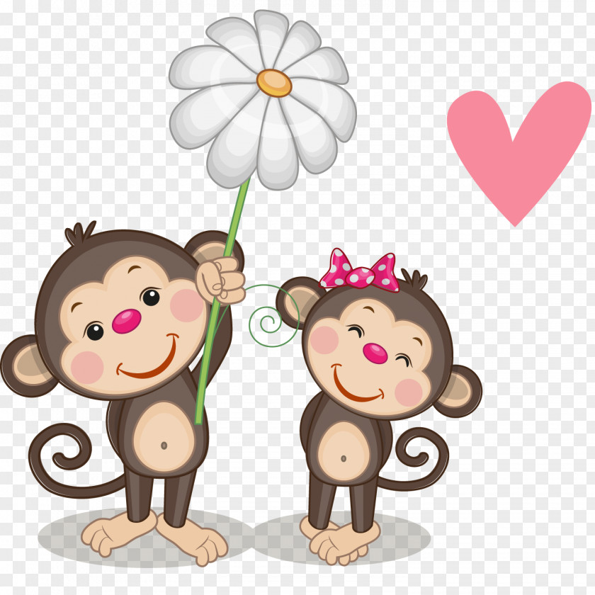 Vector Cute Little Monkey Cartoon Illustration PNG