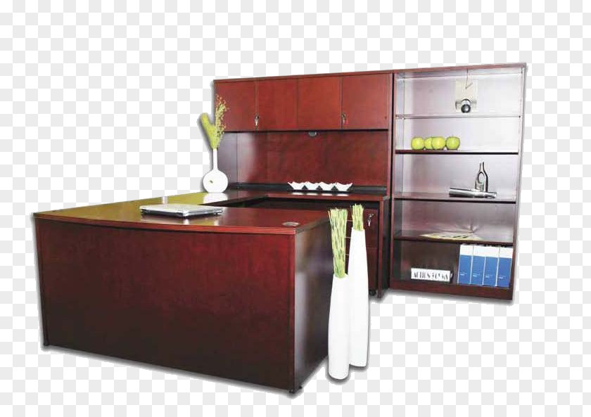 Wood Veneer Desk File Cabinets Drawer PNG