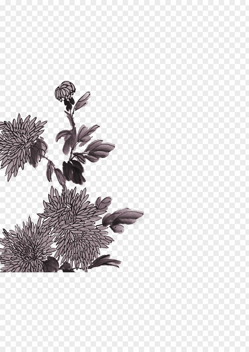 Ink Chrysanthemum Double Ninth Festival Poster PNG