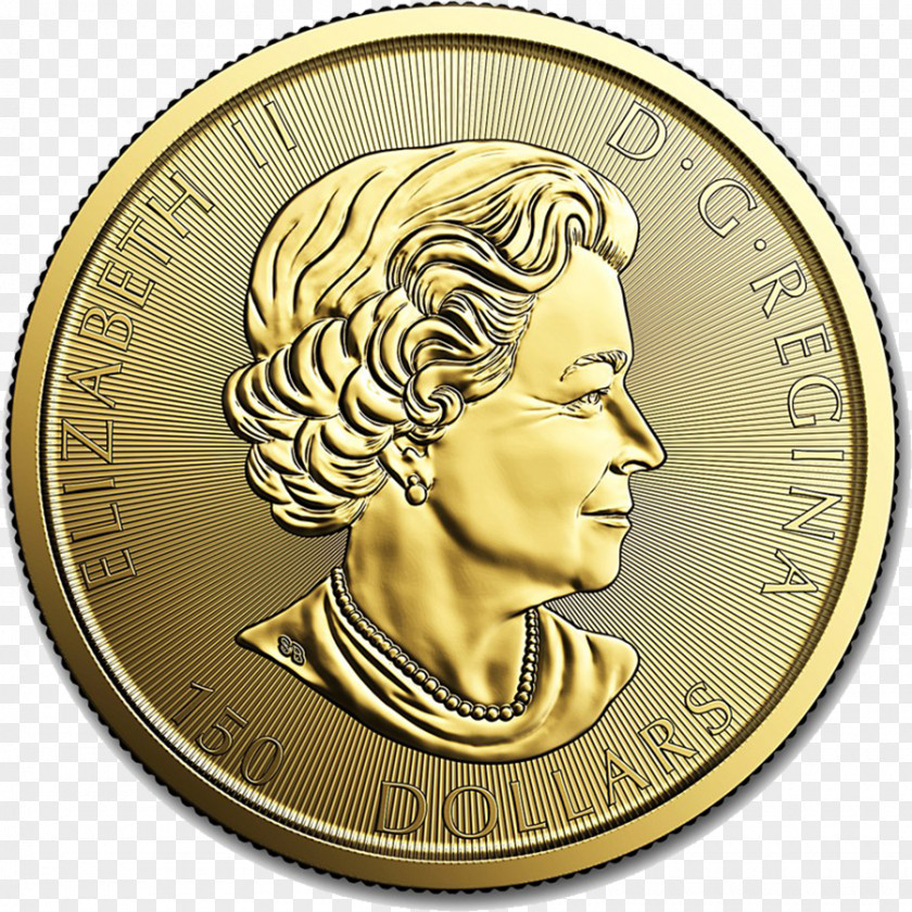 Gold Coins Floating Material Canadian Maple Leaf Coin Royal Mint Silver PNG