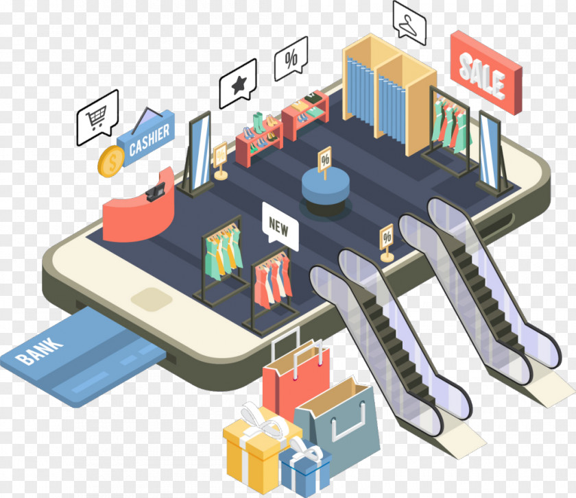 Isometric Business Element Shopping Mobile App Development Web Retail PNG