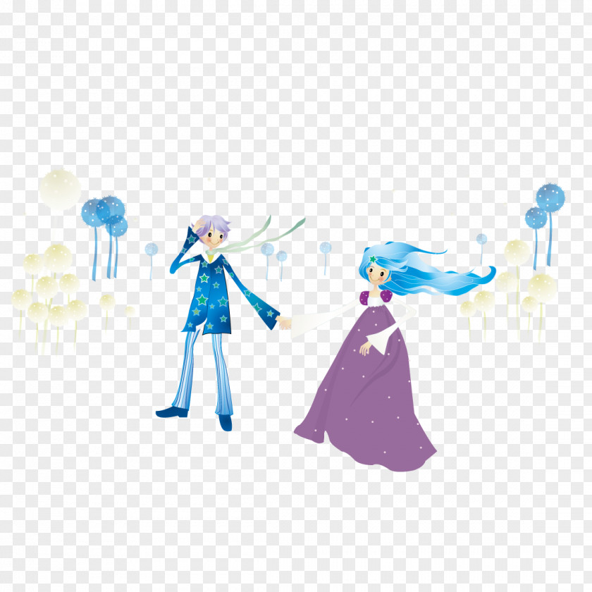 Cartoon Couple Holding Hands Animation Illustration PNG