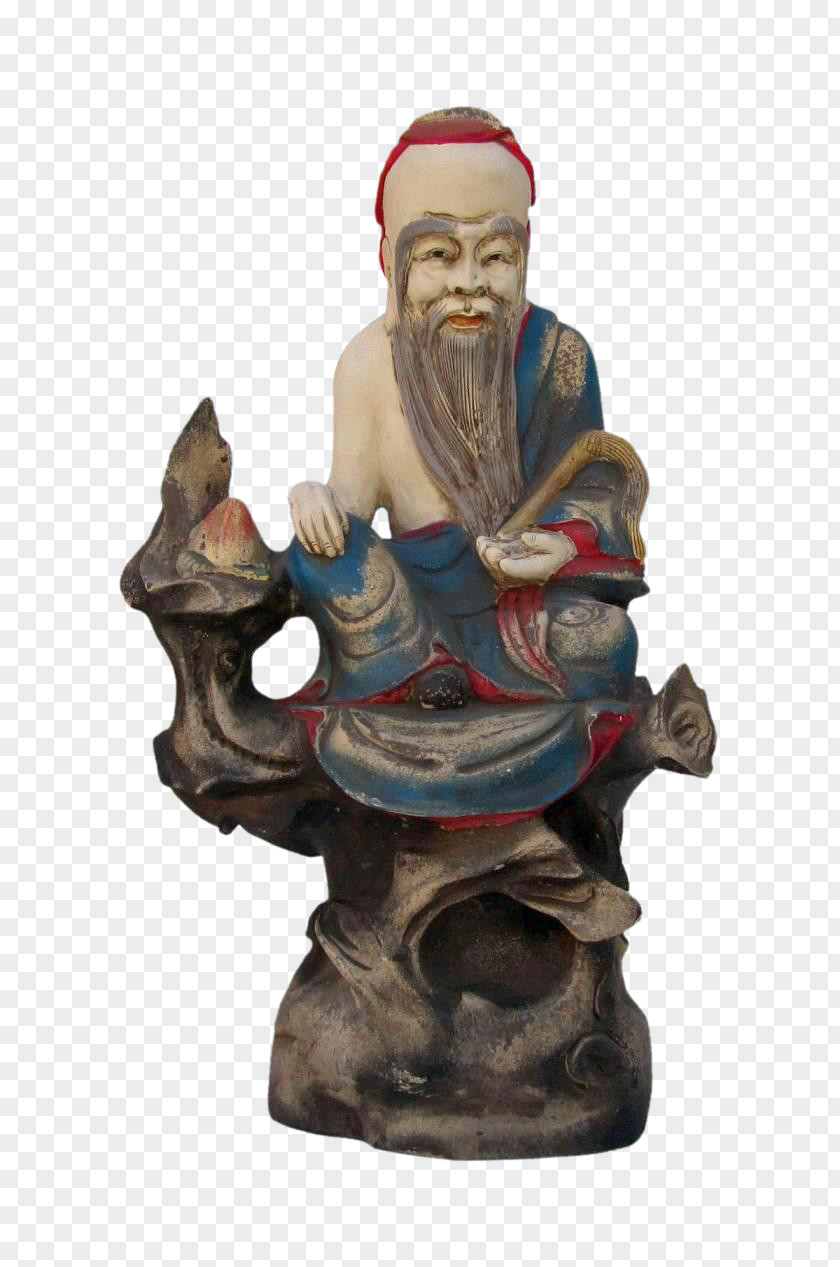 Longevity Statue Wood Carving Sculpture Figurine Bust PNG