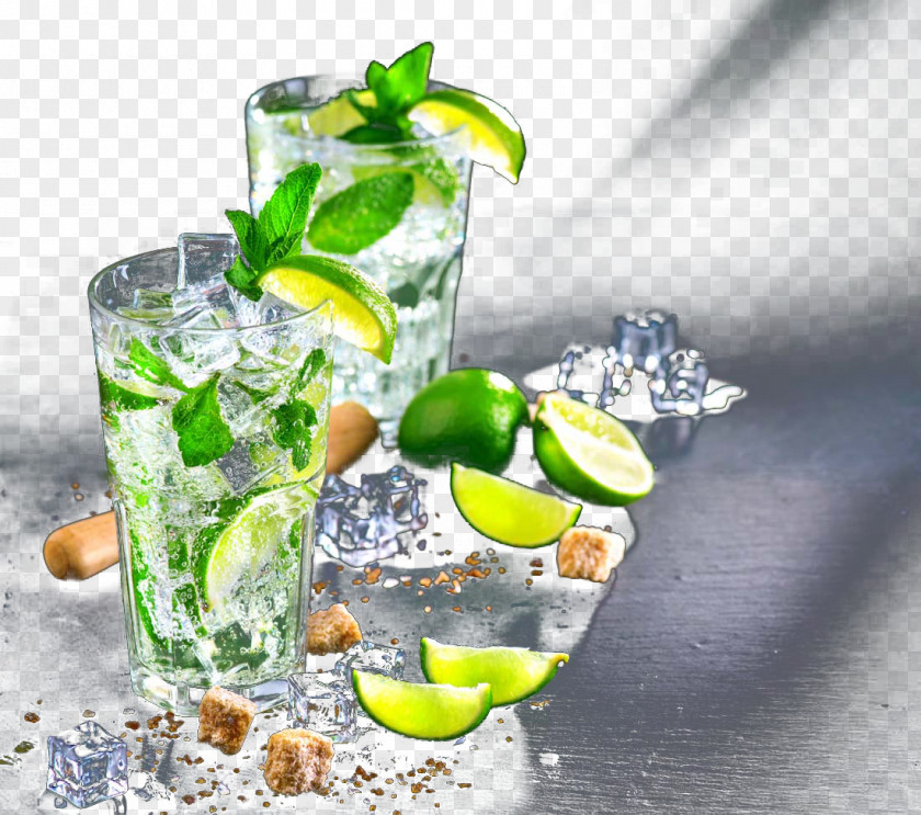 Cocktail Lemon Ice Cubes Mojito Caipirinha Vodka Tonic Gin And PNG