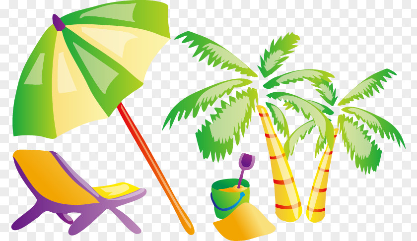 Parasol Bed Sand Coconut Tree Euclidean Vector PNG