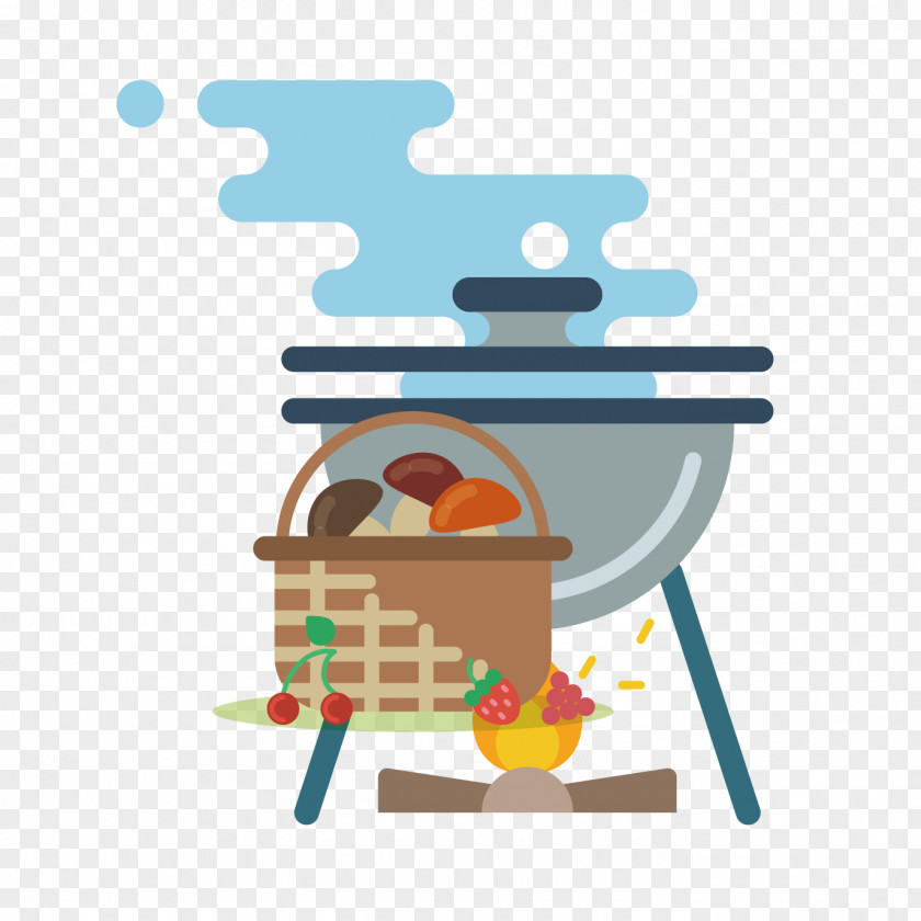 Camping Cook Mushrooms Basket Barbecue Grill Clip Art PNG