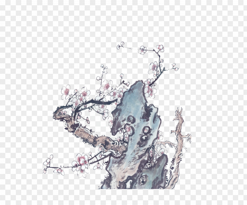 Plum Flower Ink Chinese Painting PNG