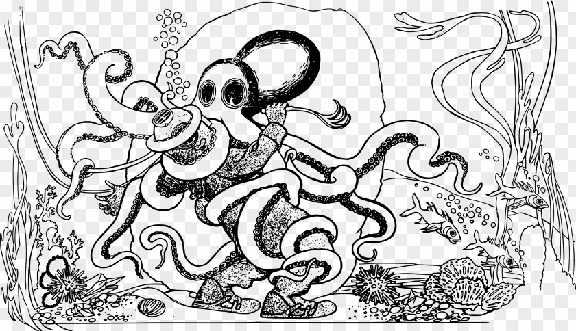 Octapus Octopus Line Art Drawing PNG