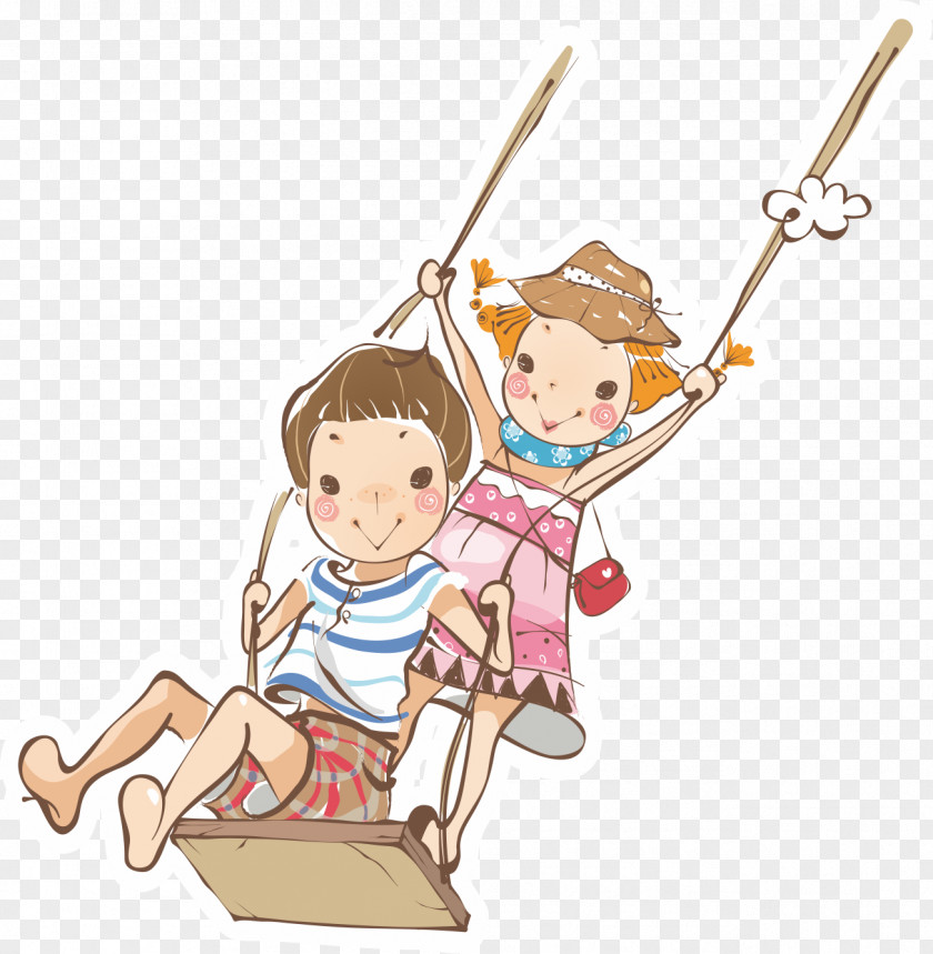 Couple Swing Boy Child Illustration PNG