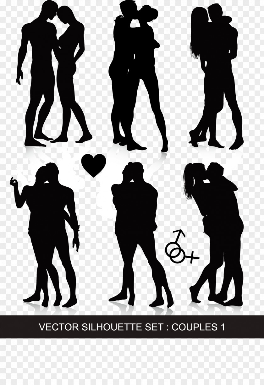 Men And Women Black White Silhouette Vector Material, Female Woman PNG