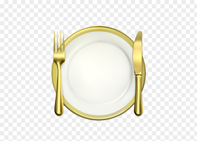 Golden Plate With Knife And Fork Vector Cutlery Tableware PNG