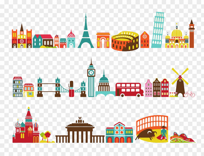 Colored Buildings Landmarks Royalty-free Tourism Travel Clip Art PNG