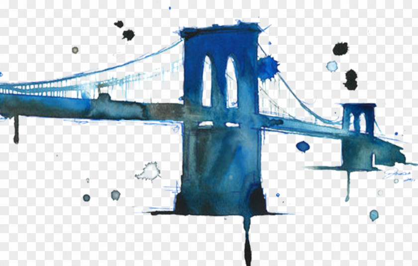 Ink Bridge Brooklyn Watercolor Painting Printing PNG