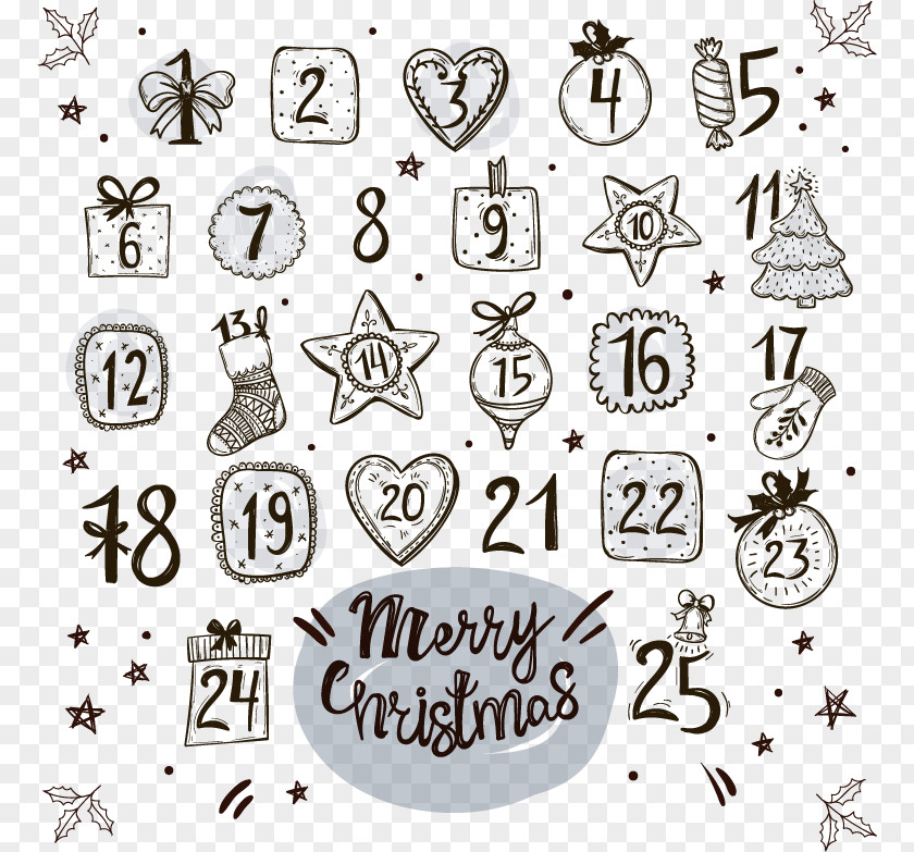 Hand-drawn Cartoon Christmas Countdown Calendar Drawing Advent PNG