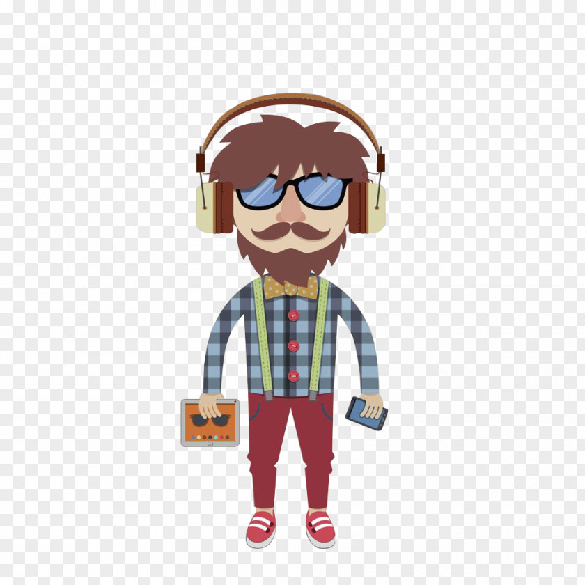 Holding A Tablet And Cell Phone With Headset Royalty-free Boy Illustration PNG
