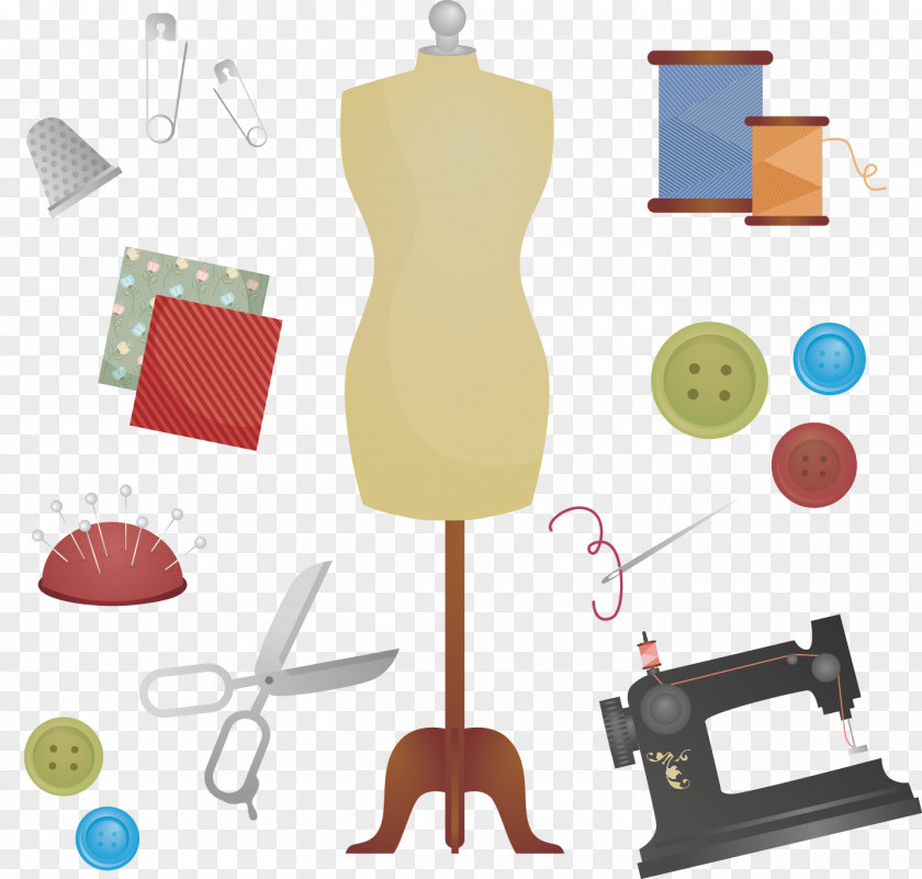 Vector Hand-painted Clothing Scissors Sewing Buttons Sartoria Tailor Machine PNG