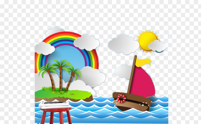 Holiday Beach Sailboat Cartoon PNG
