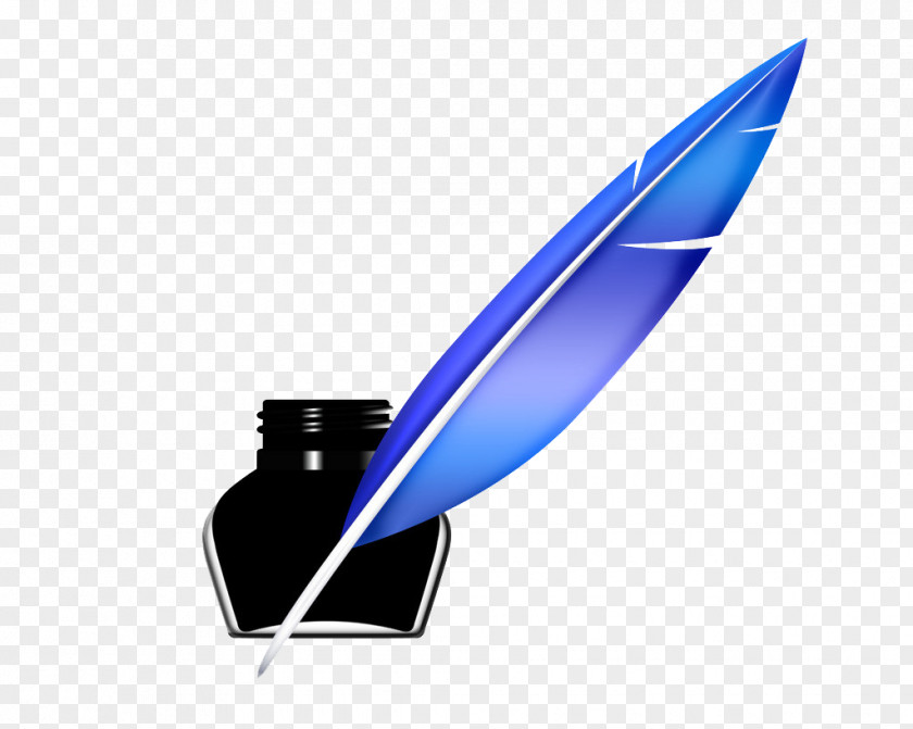 Blue Feather And Ink Paper Quill Fountain Pen Inkwell Clip Art PNG