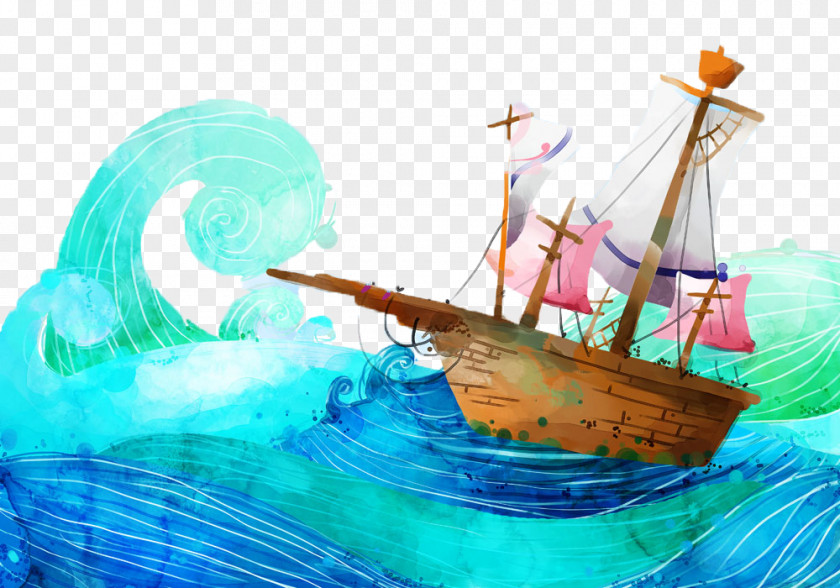 The Sailing In Front Of Storm Watercraft Wind Wave Cartoon Illustration PNG