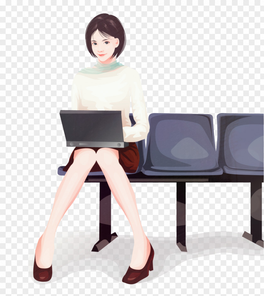 Vector Office Women Laptop Dell Illustration PNG