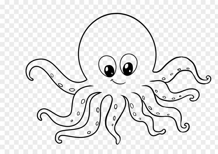 Face Cartoon White Octopus Giant Pacific Line Art PNG