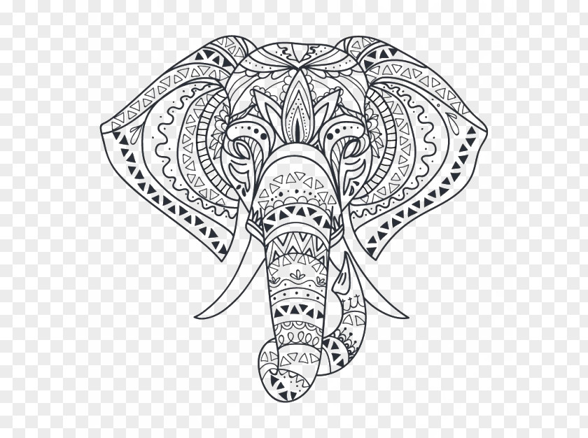 Style Black And White Line Drawing Of An Elephant Philippines Wall Decal PNG