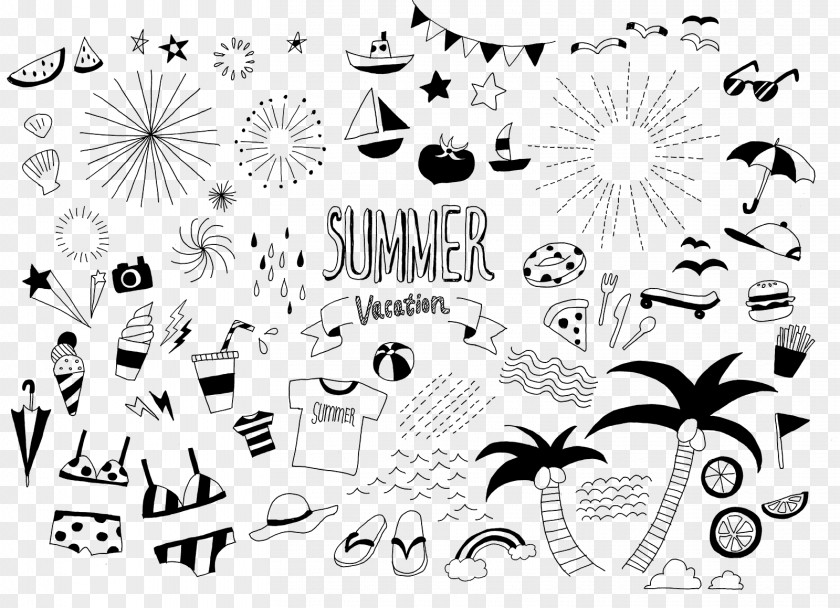 Summer Holiday Monochrome Painting Silhouette Drawing PNG