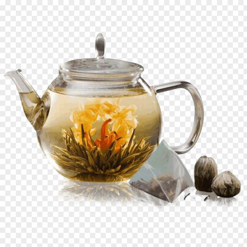 Tea Flowering White Teapot Set PNG