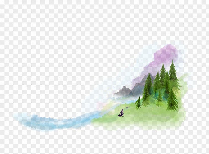 Watercolor Painting Transparent Landscape PNG