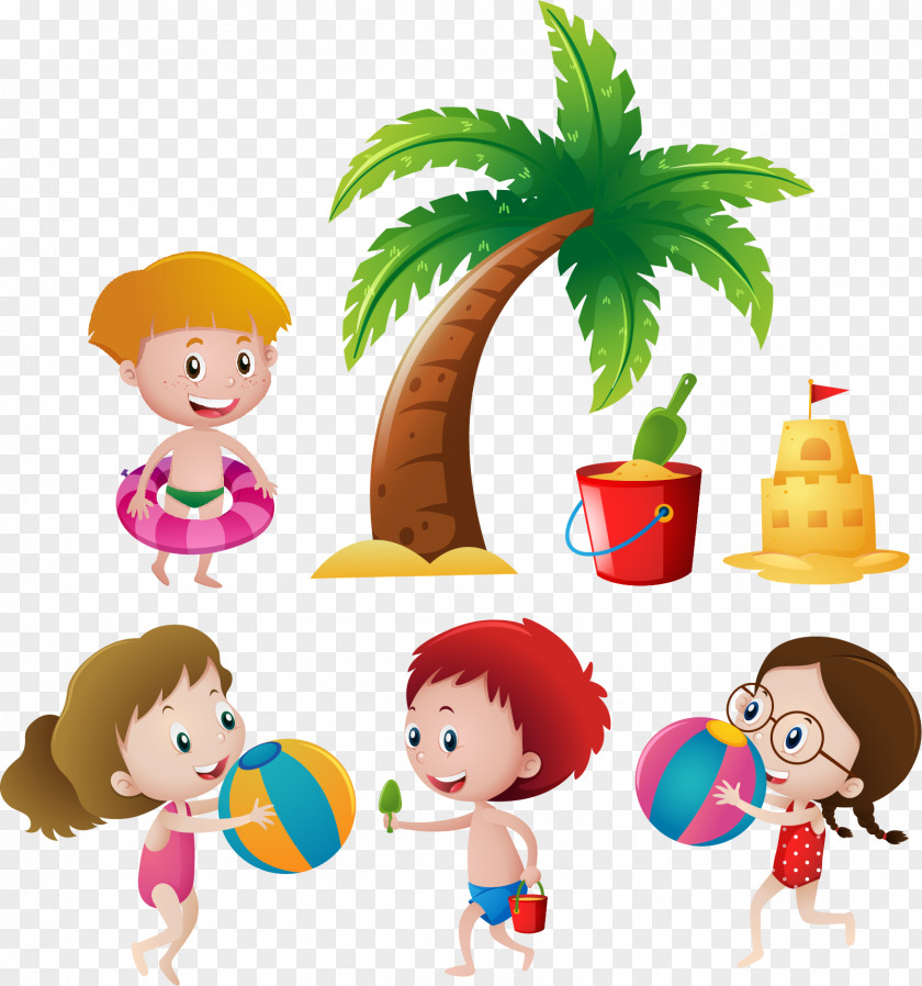 Vector Hand Painted Summer Kids Euclidean Download Child Beach PNG