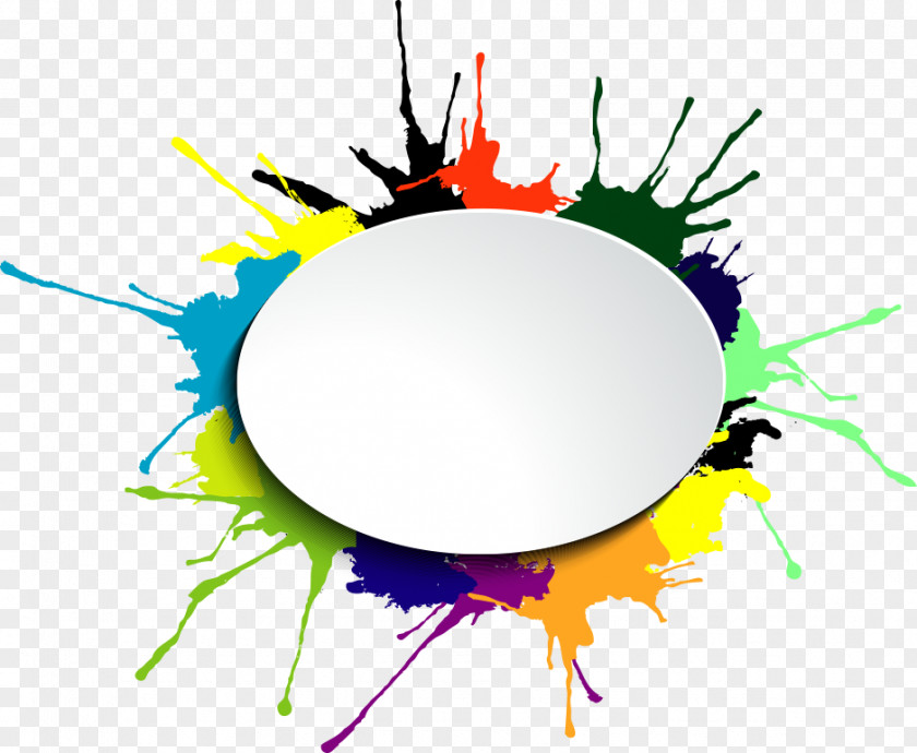 Vector Round Frame Ink Watercolor Painting Clip Art PNG