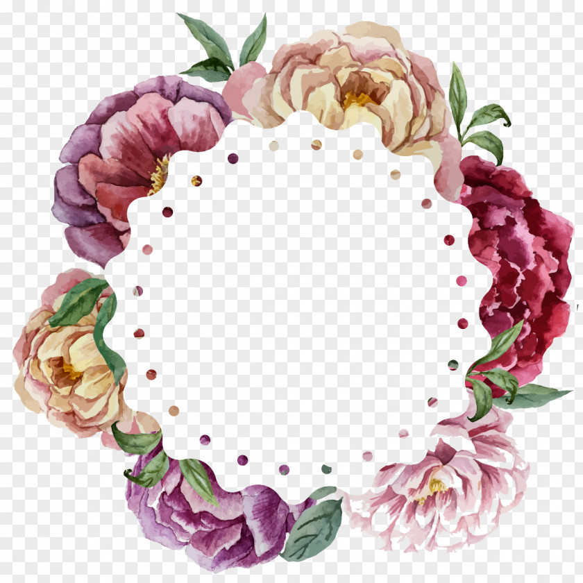 Colored Ring Flowers Watercolor Painting Flower Wreath Wedding PNG